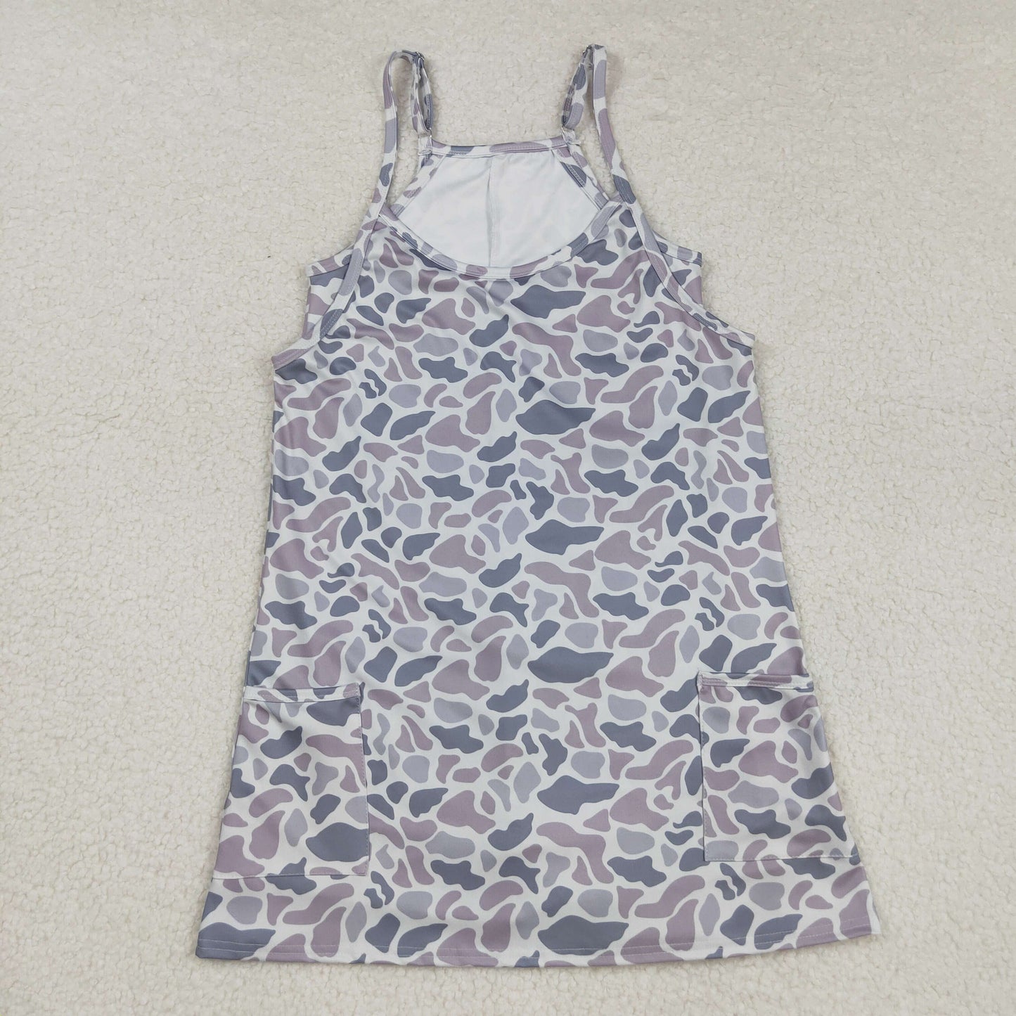 USA Shop Adult Women Light Grey Camo Yoga Active Strap Pockets Knee Length Dresses