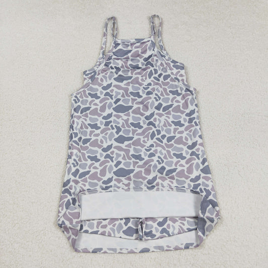 USA Shop Adult Women Light Grey Camo Yoga Active Strap Pockets Knee Length Dresses