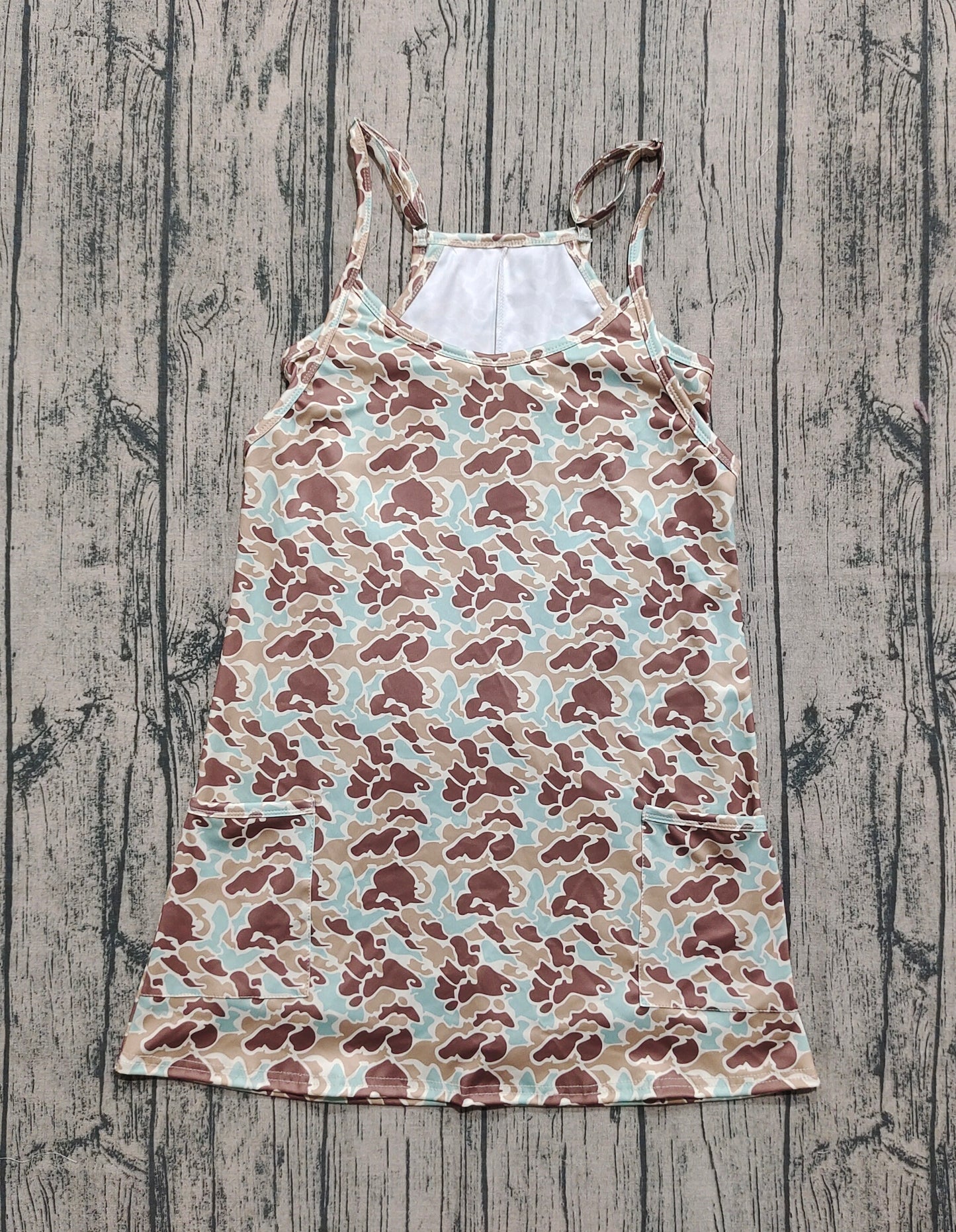 Adult Women Western Khaki Camo Strap Pockets Yoga Activity Shorts Dresses