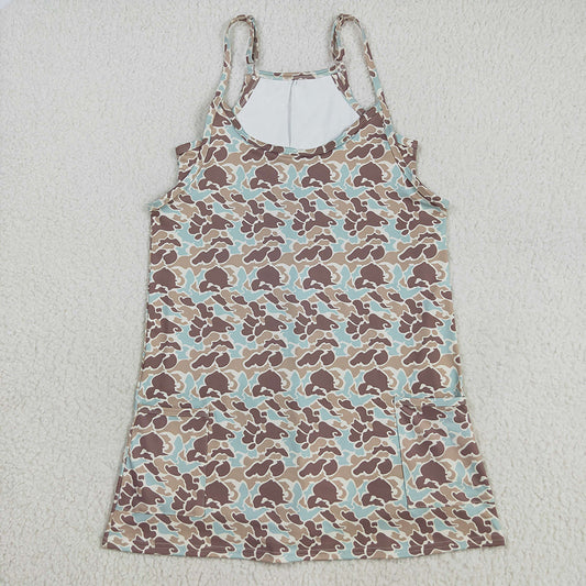 Adult Women Western Khaki Camo Strap Pockets Yoga Activity Shorts Dresses