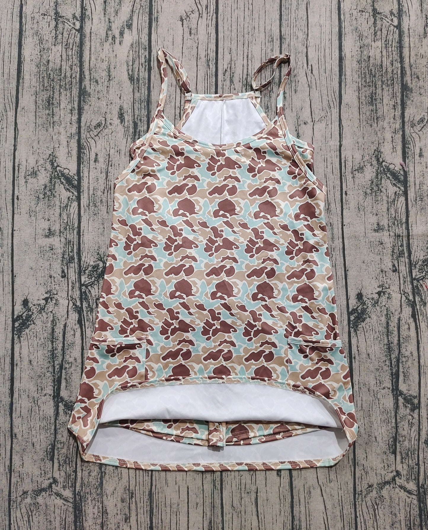 Adult Women Western Khaki Camo Strap Pockets Yoga Activity Shorts Dresses