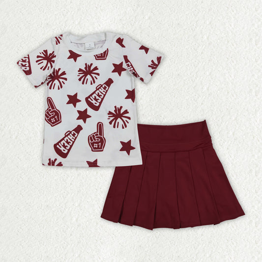 Baby Girls Dark Red Cheer Top Yoga Skort Team Sets
