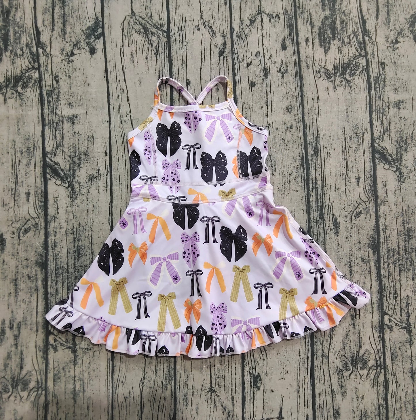 Baby Girls Lavender Strap Bows Plaid Shorts Yoga Knee Length Dresses