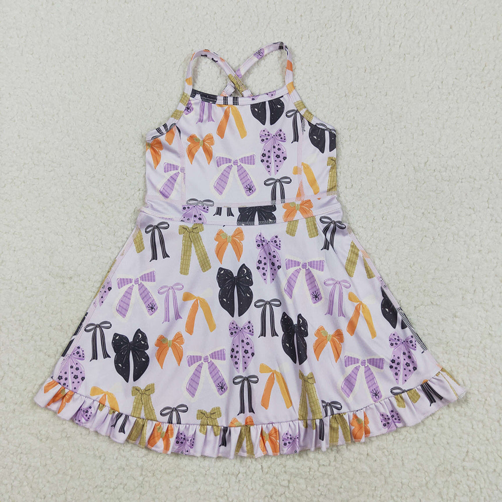 Baby Girls Lavender Strap Bows Plaid Shorts Yoga Knee Length Dresses