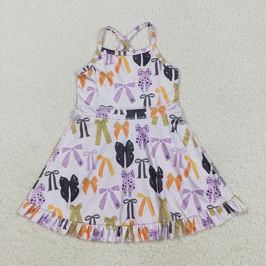 Baby Girls Lavender Strap Bows Plaid Shorts Yoga Knee Length Dresses
