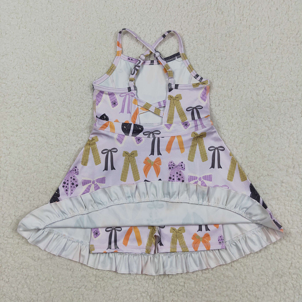 Baby Girls Lavender Strap Bows Plaid Shorts Yoga Knee Length Dresses