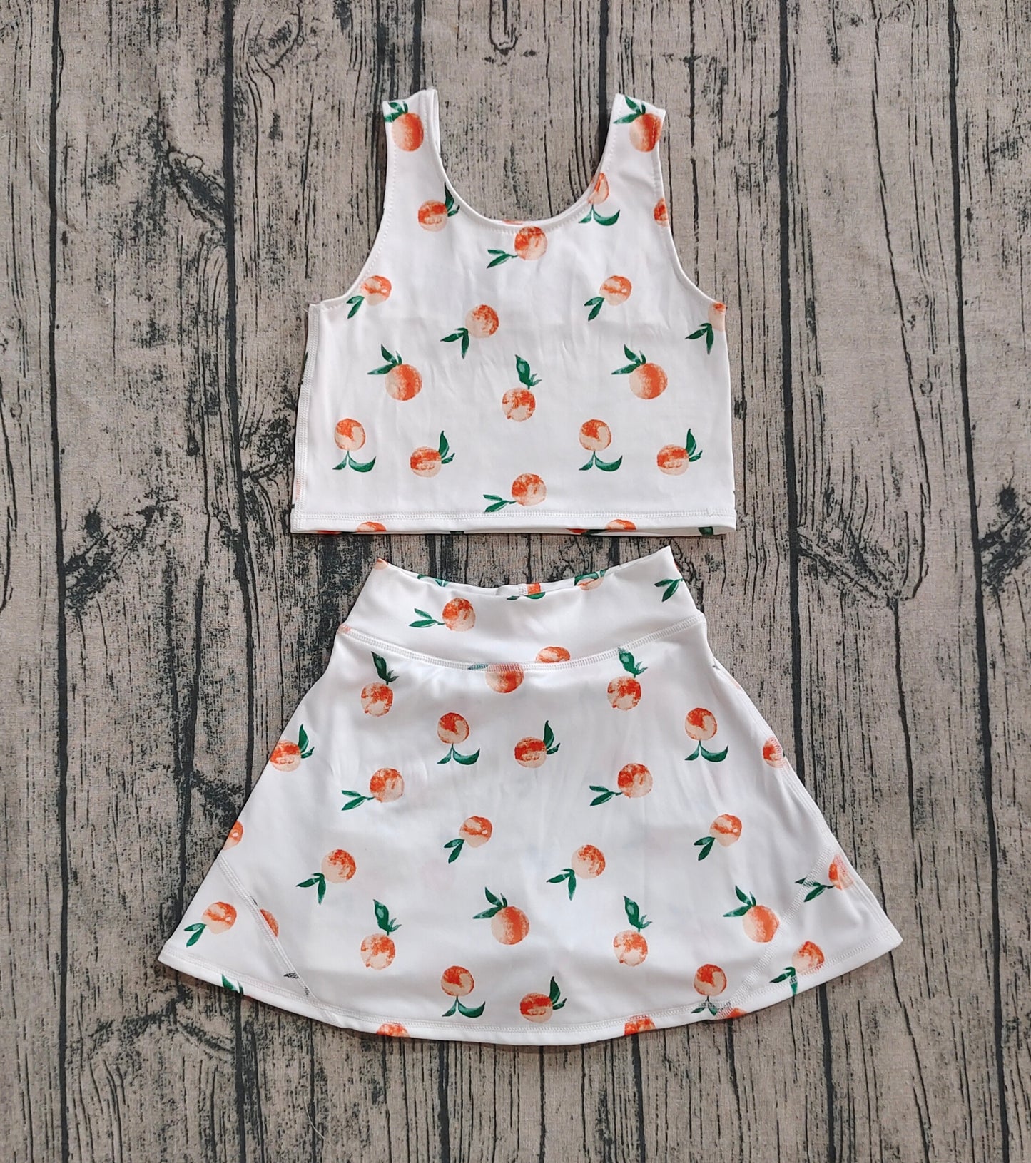 Baby Girls Summer White Peach Top Skirts Active Wear Clothes Sets