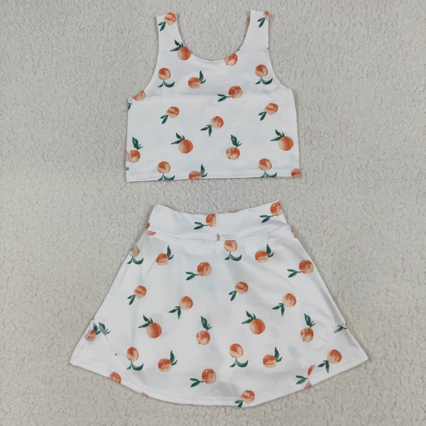 Baby Girls Summer White Peach Top Skirts Active Wear Clothes Sets