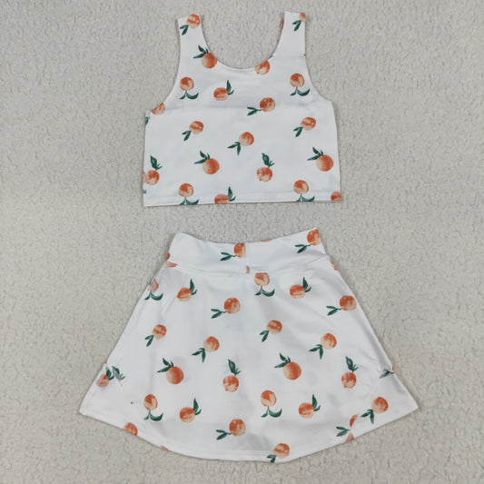 Baby Girls Summer White Peach Top Skirts Active Wear Clothes Sets