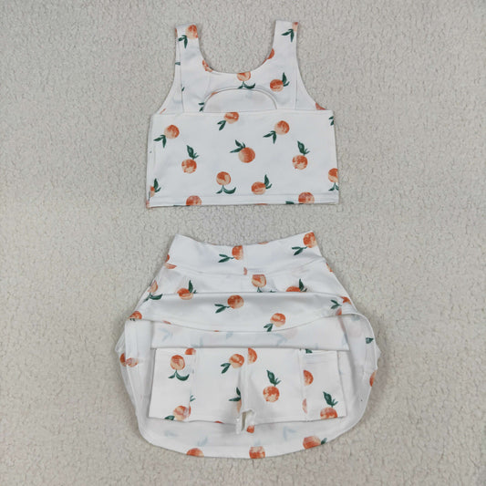 Baby Girls Summer White Peach Top Skirts Active Wear Clothes Sets