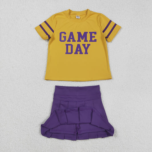 Baby Girls Yellow Game Day Cheer Top Purple Skorts Team Yoga Sets