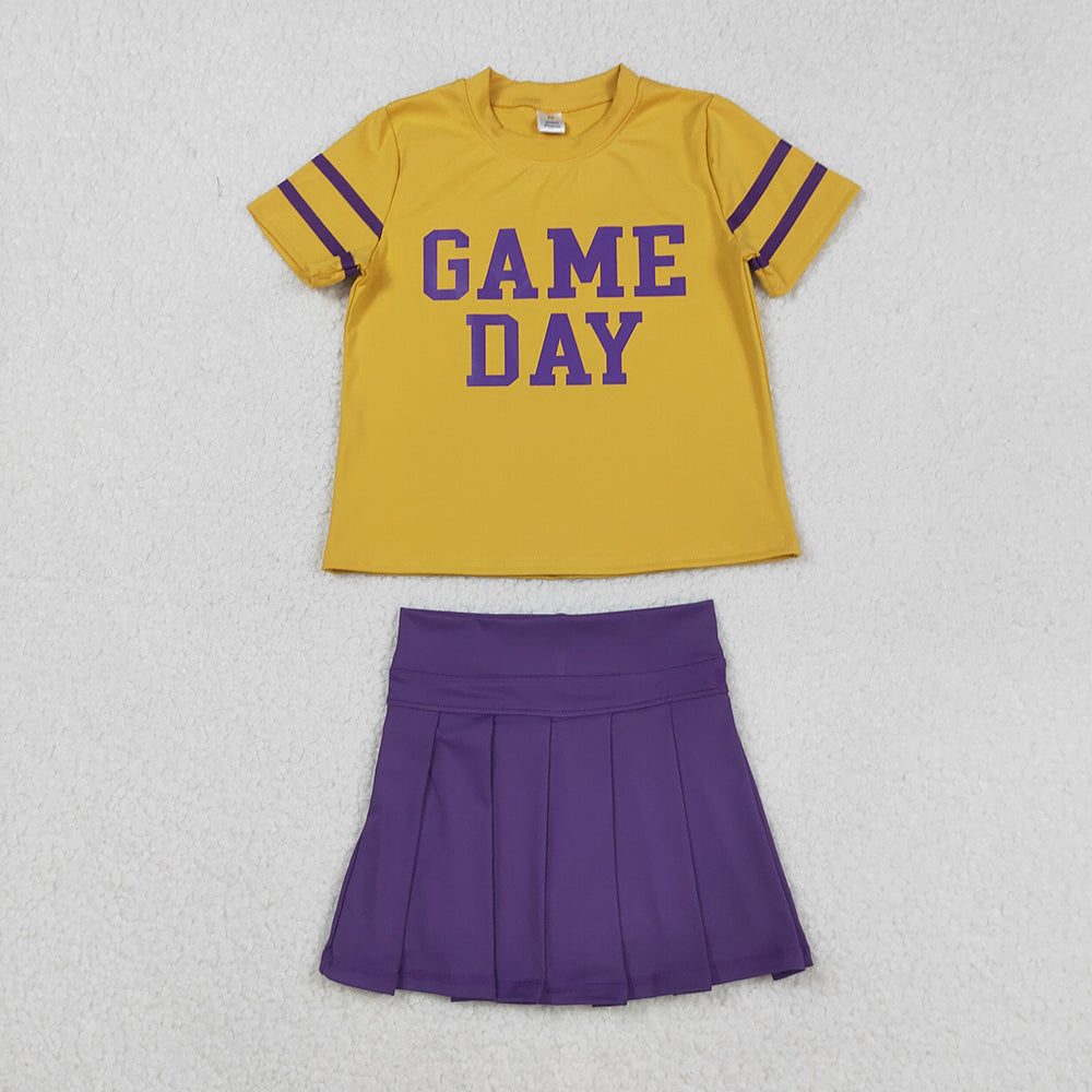 Baby Girls Yellow Game Day Cheer Top Purple Skorts Team Yoga Sets
