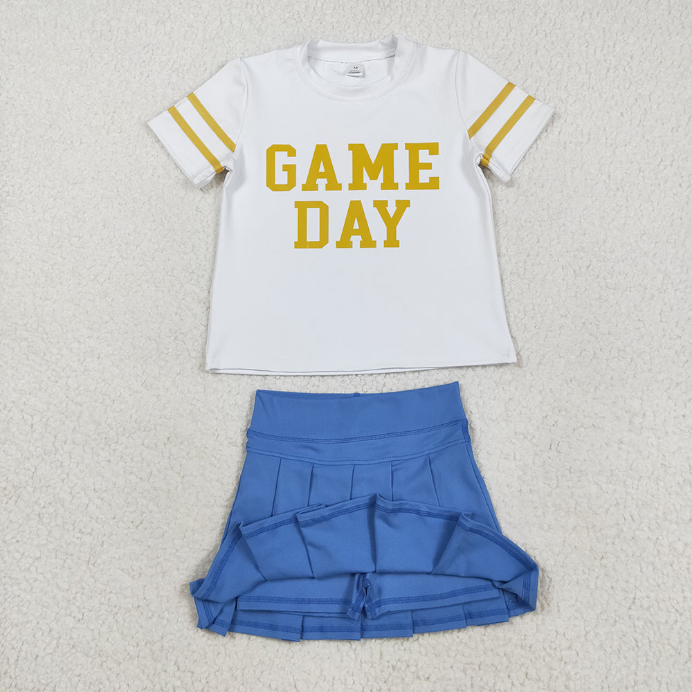 Baby Girls Vinyl Gold Game Day Top Blue Pleated Skorts Yoga Active Team Set