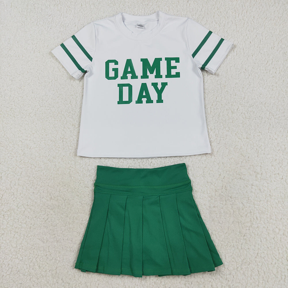 Baby Girls Vinyl Green Game Day Top Pleated Skorts Yoga Active Team Set
