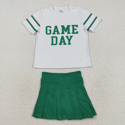 Baby Girls Vinyl Green Game Day Top Pleated Skorts Yoga Active Team Set