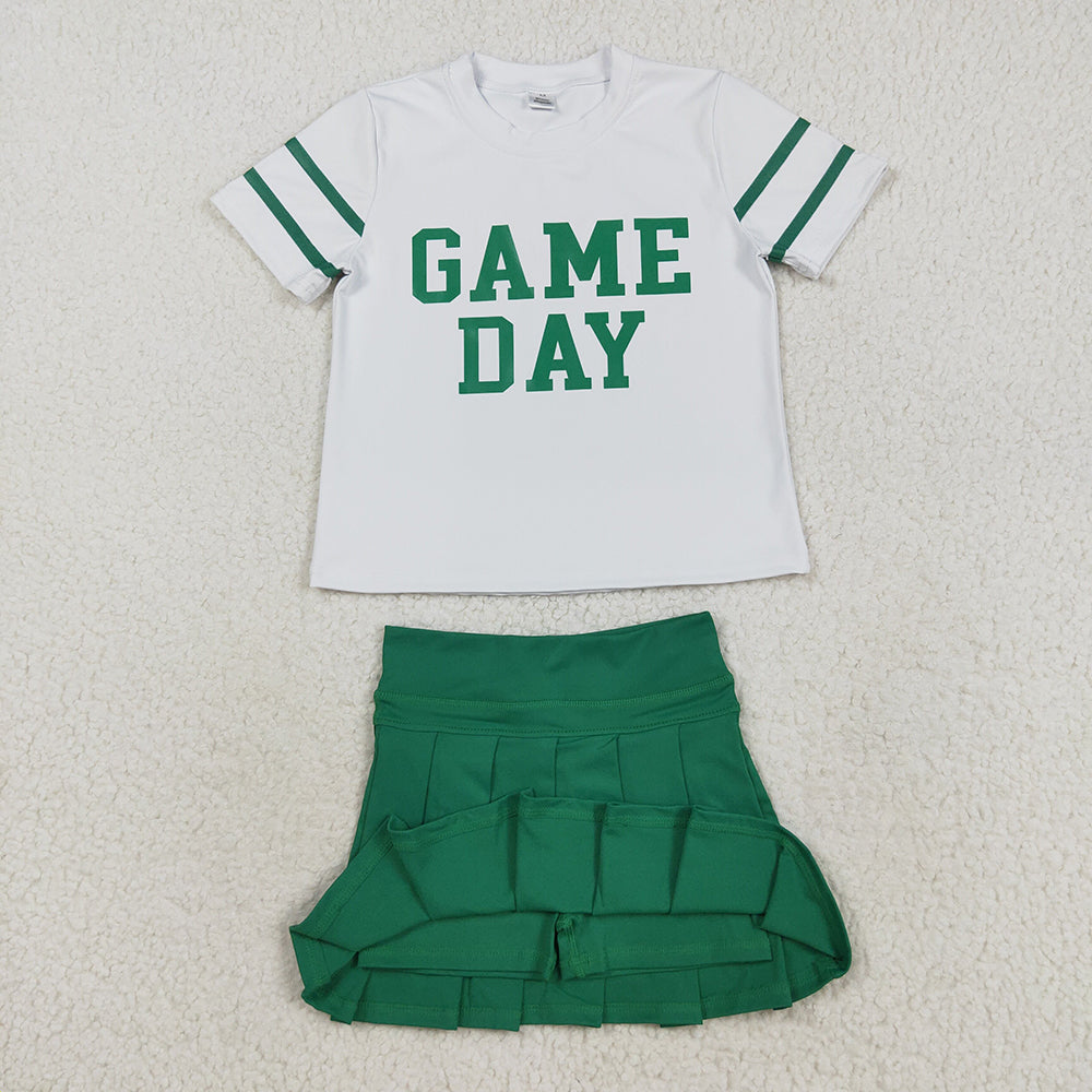 Baby Girls Vinyl Green Game Day Top Pleated Skorts Yoga Active Team Set