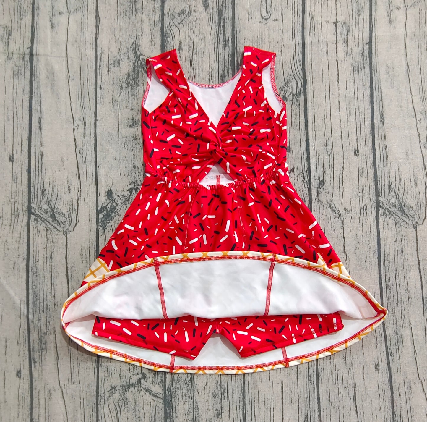 Baby Girls Red Drip Sleeveless Shorts Team Yoga Active Knee Length Dresses