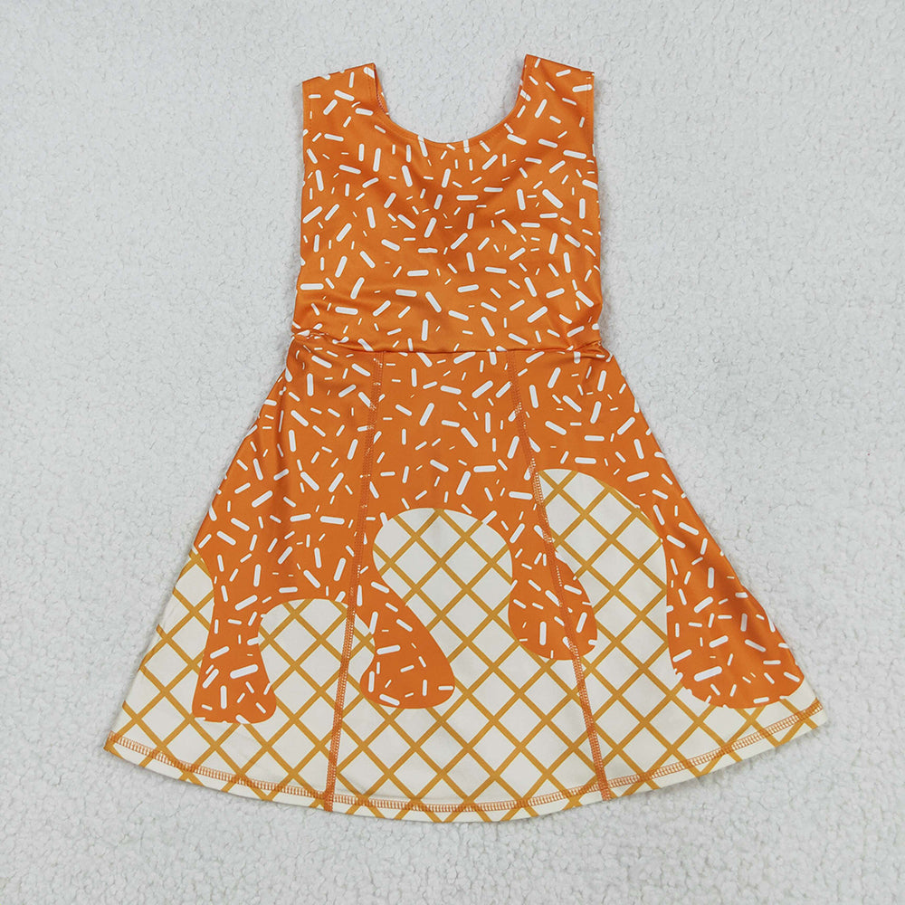 Baby Girls Orange Drip Sprinkles Team Yoga Active Knee Length Dresses