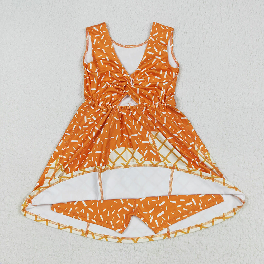 Baby Girls Orange Drip Sprinkles Team Yoga Active Knee Length Dresses