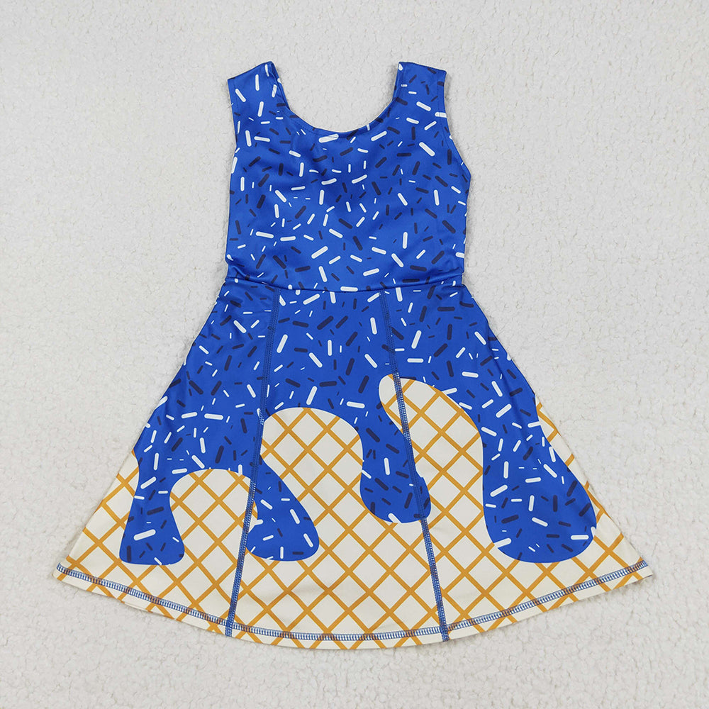 Baby Girls Royal Blue Drip Sprinkles Team Yoga Active Knee Length Dresses