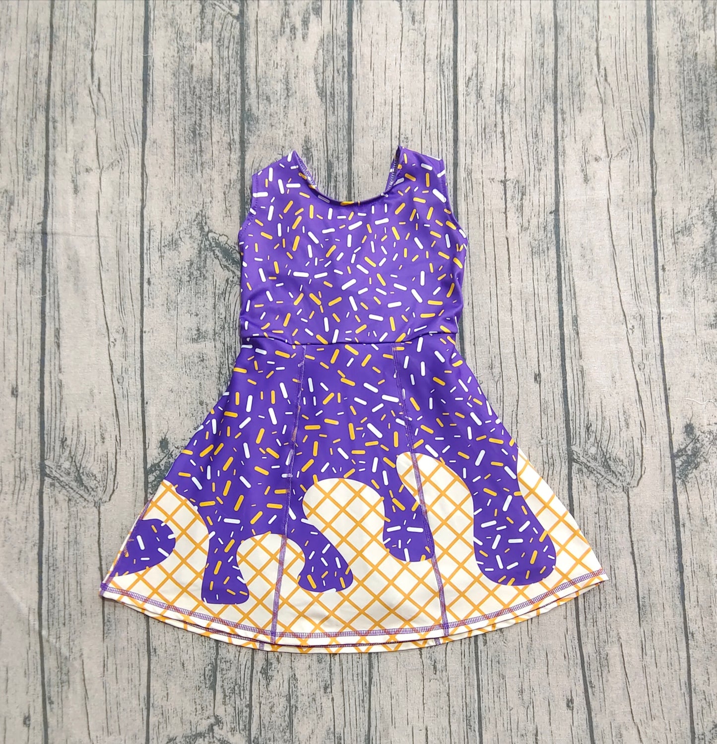 Baby Girls Purple Drip Sleeveless Shorts Team Yoga Active Knee Length Dresses