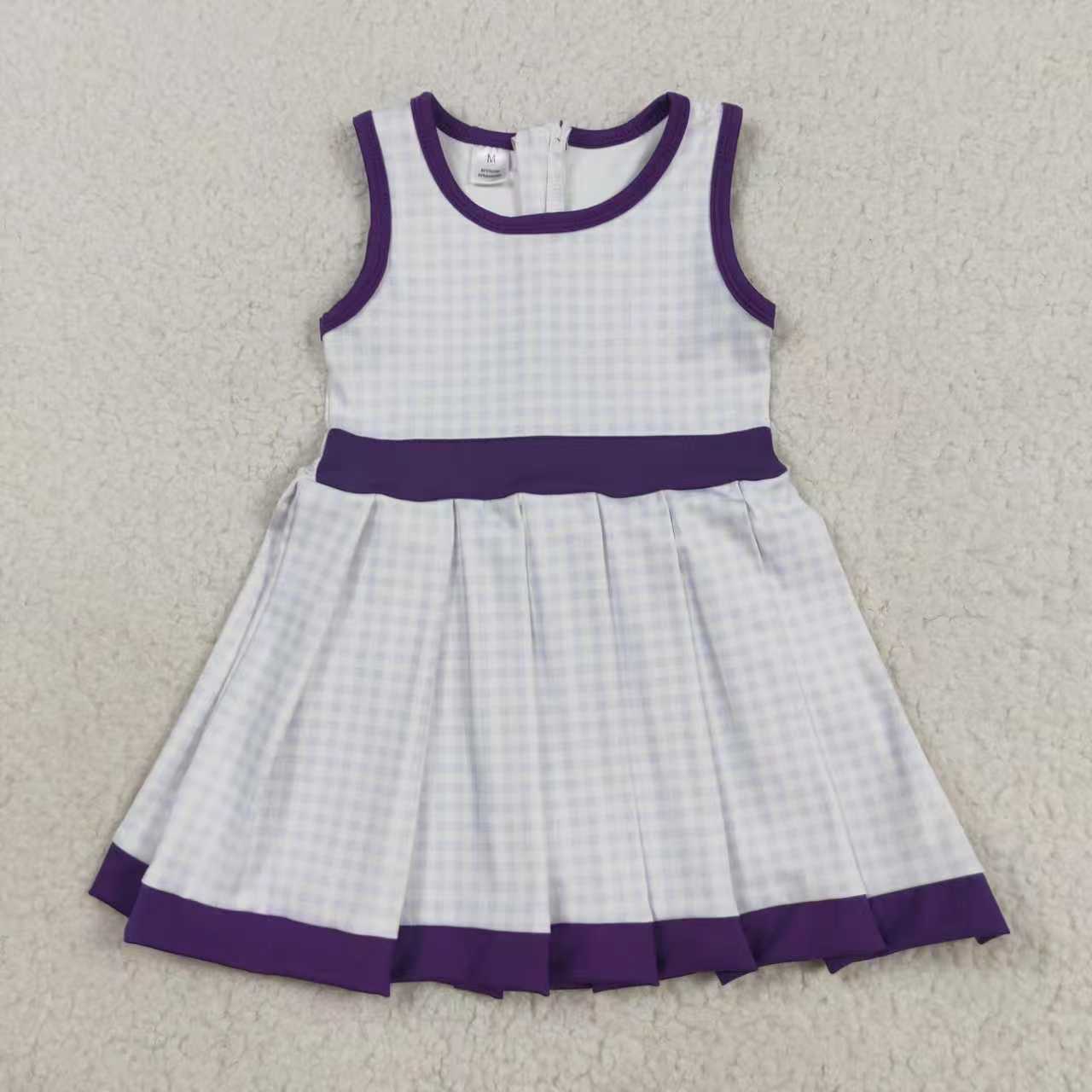 Sibling 3 Colors Baby Girls Plaid Sleeveless Ruffle Short Yoga Knee Length Dresses