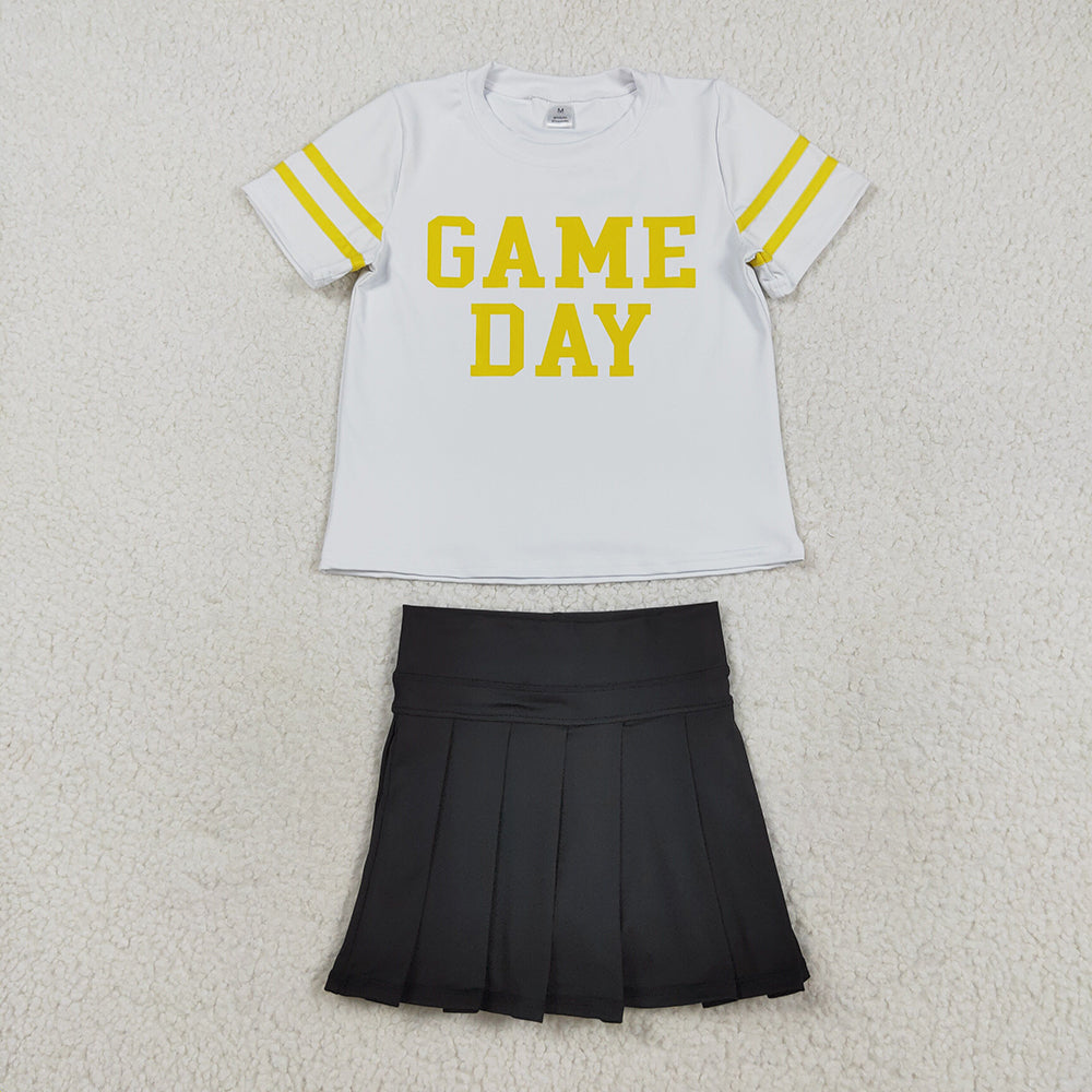 Baby Girls Vinyl Yellow Game Day Top Black Pleated Skorts Yoga Active Team Set
