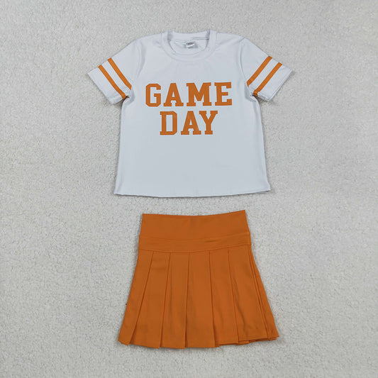 Baby Girls Short Sleeves Game Day Shirts Top Orange Skorts Yoga Sets