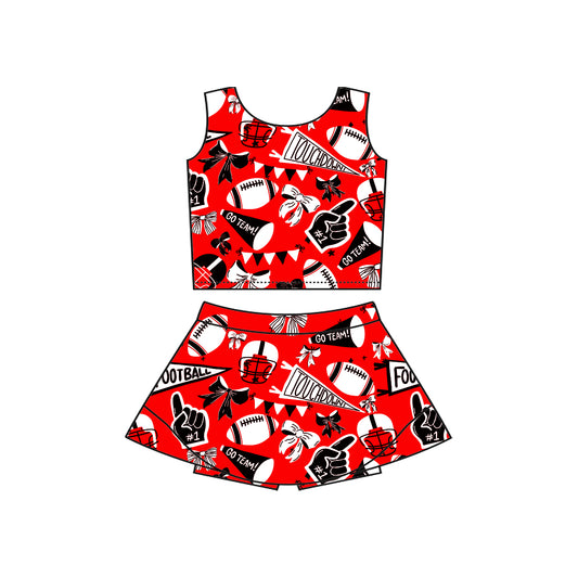 Baby Girls Red Team Footballs Cheer Vest Top Skorts Yoga Set Preorder