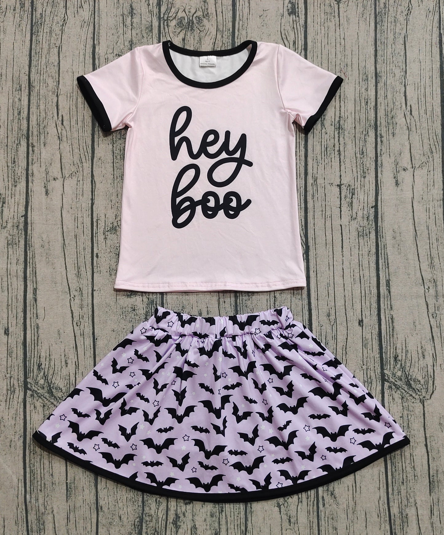 Baby Girls Hey Boo Top Bats Plaid Skorts Halloween Clothes Set