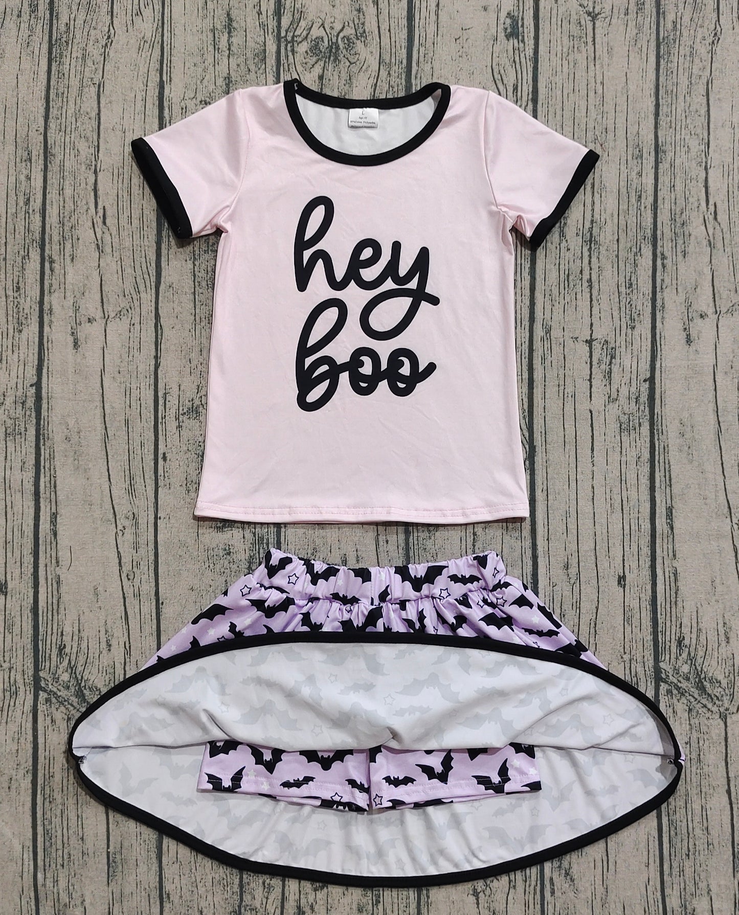 Baby Girls Hey Boo Top Bats Plaid Skorts Halloween Clothes Set