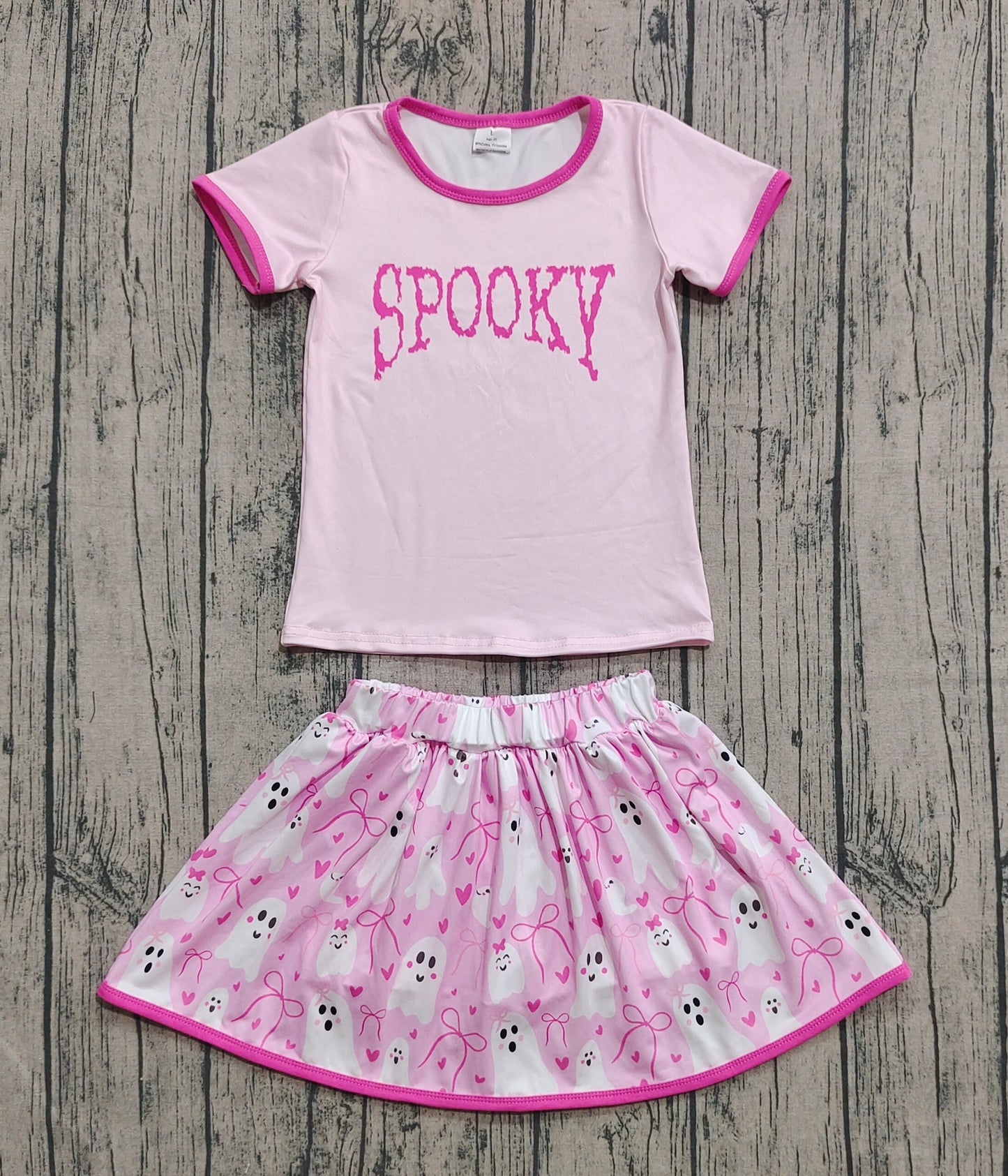 Baby Girls Pink Spooky Top Ghosts Bows Plaid Skorts Halloween Set