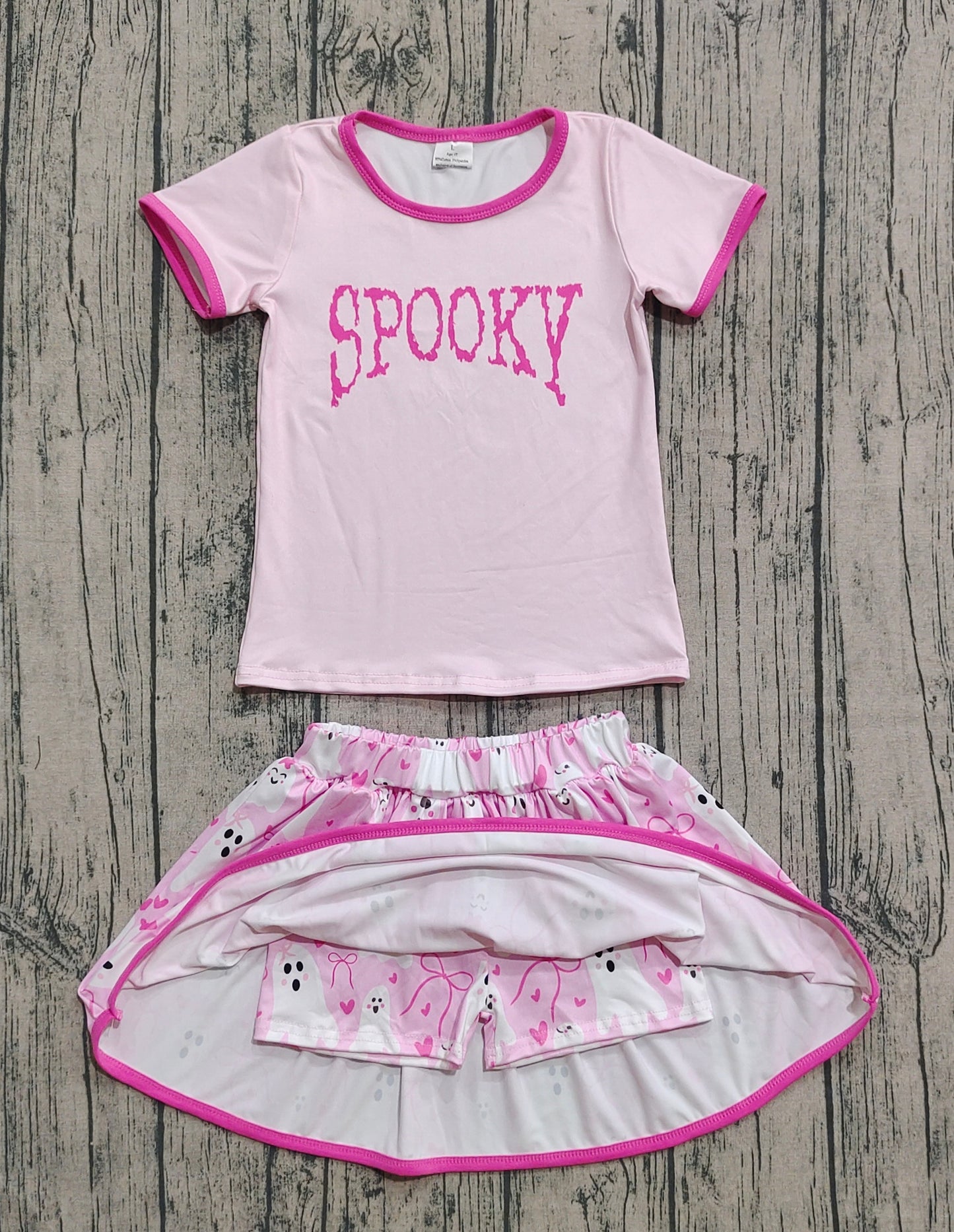 Baby Girls Pink Spooky Top Ghosts Bows Plaid Skorts Halloween Set