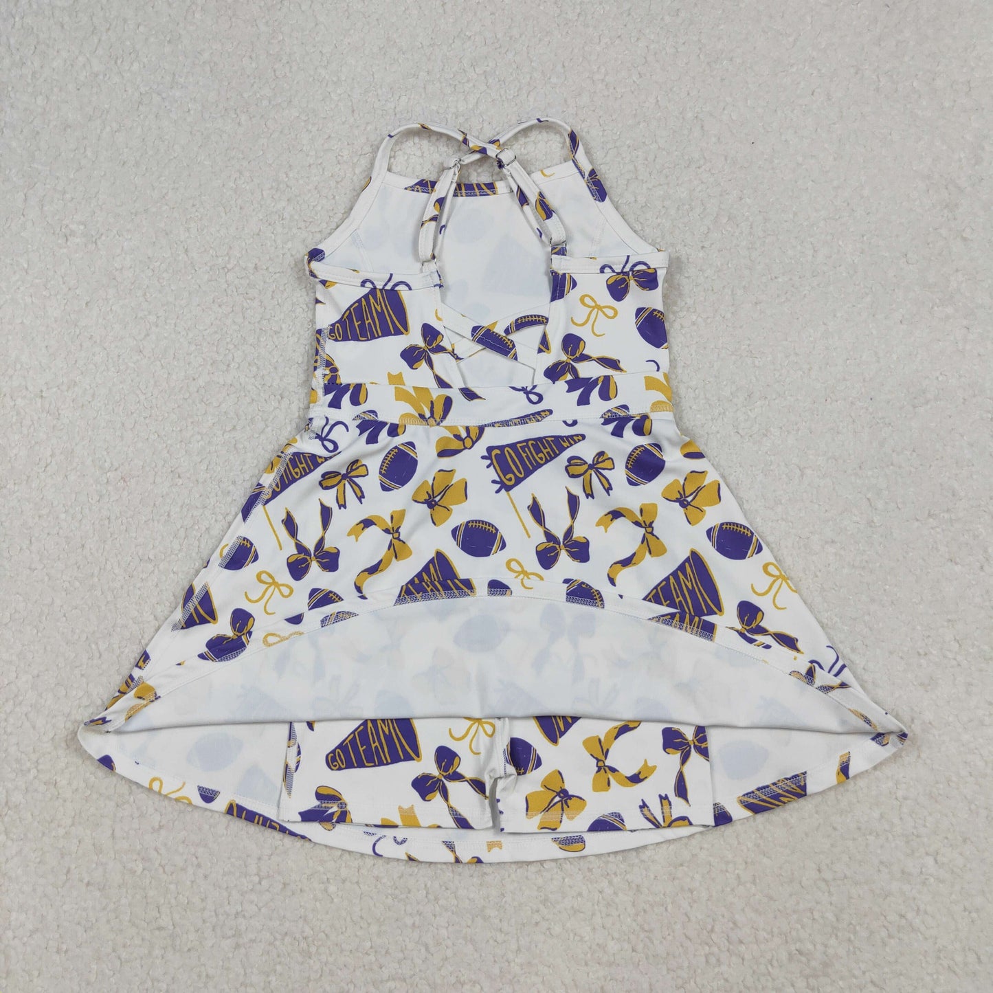 Sibling Baby Girls Purple Bows Footballs Team Shorts Yoga Clothes Set Knee Length Dresses