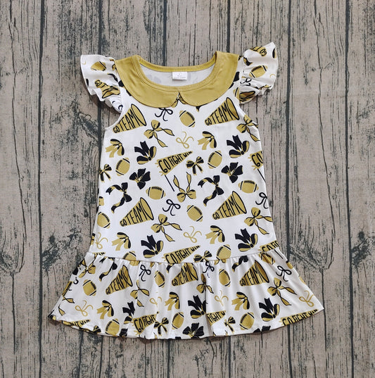 Baby Girls Flutter Sleeves Yellow Cheer Bows Team Knee Length Dresses