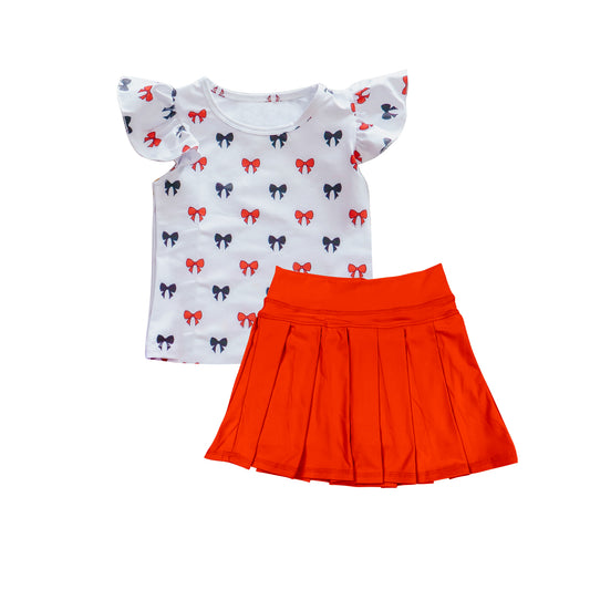 Baby Girls Black Red Bows Shirts Top Yoga Pleated Skorts Set Preorder