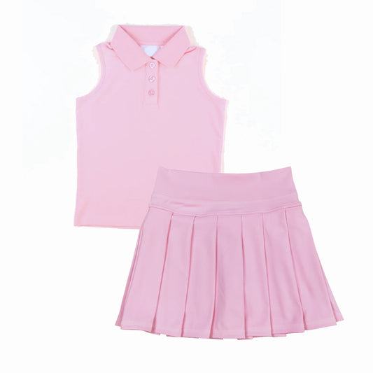 Baby Girls Pink Sleeveless Button Top Pleated Skorts Yoga Set Preorder