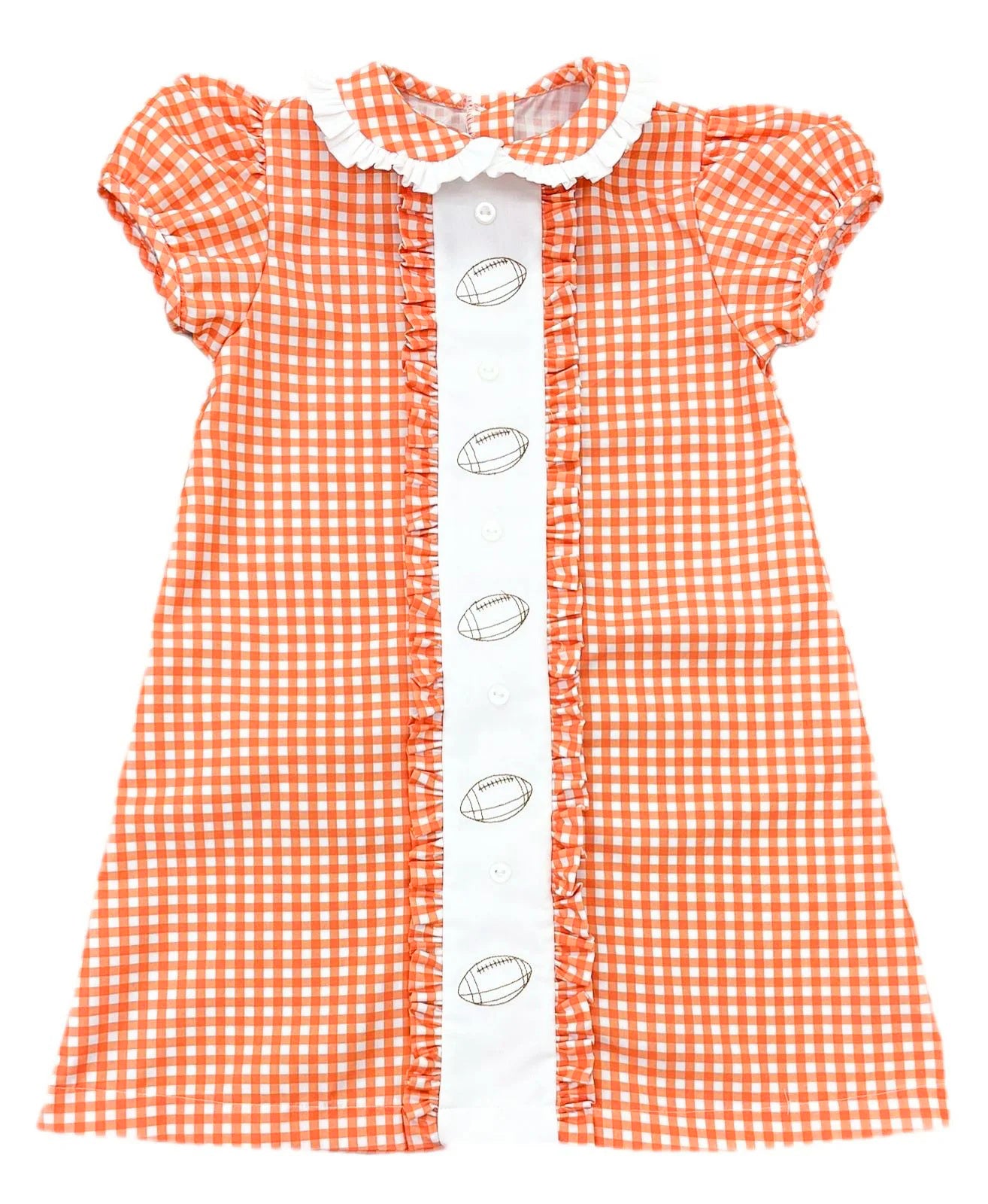 Baby Girls Orange Plaid Footballs Button Team Knee Length Dresses Preorder