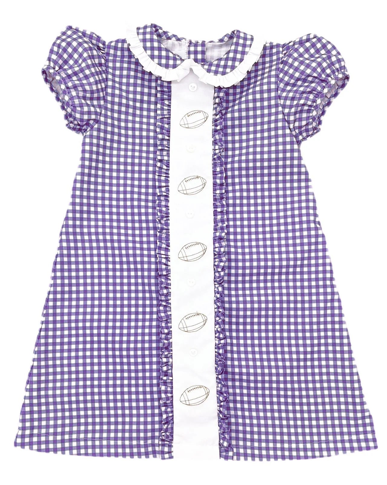 Baby Girls Purple Plaid Footballs Button Team Knee Length Dresses Preorder