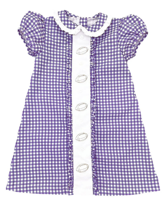 Baby Girls Purple Plaid Footballs Button Team Knee Length Dresses Preorder