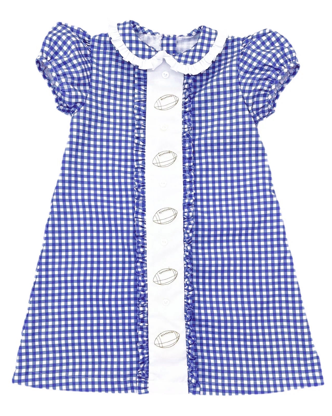 Baby Girls Blue Plaid Footballs Button Team Knee Length Dresses Preorder