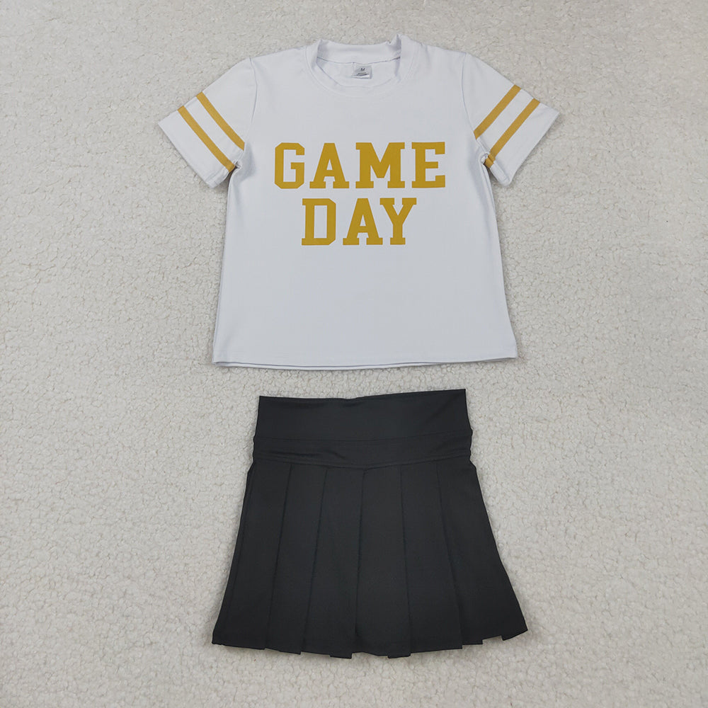 Baby Girls Vinyl Gold Game Day Top Black Pleated Skorts Yoga Active Team Set
