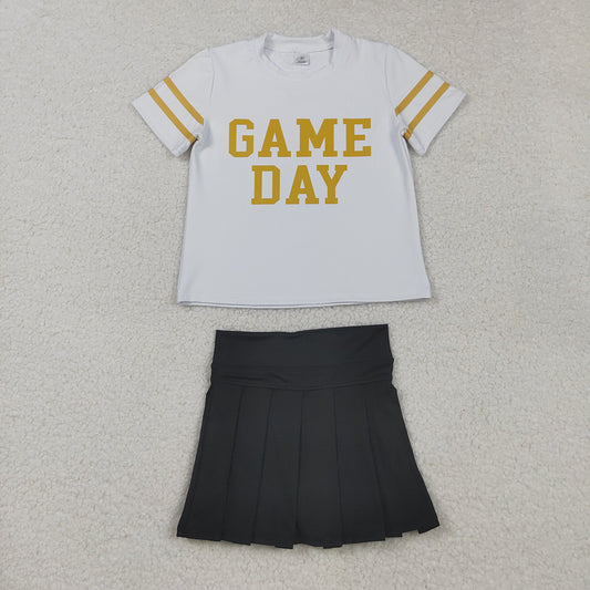 Baby Girls Vinyl Gold Game Day Top Black Pleated Skorts Yoga Active Team Set