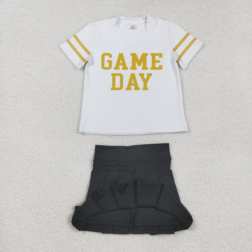 Baby Girls Vinyl Gold Game Day Top Black Pleated Skorts Yoga Active Team Set