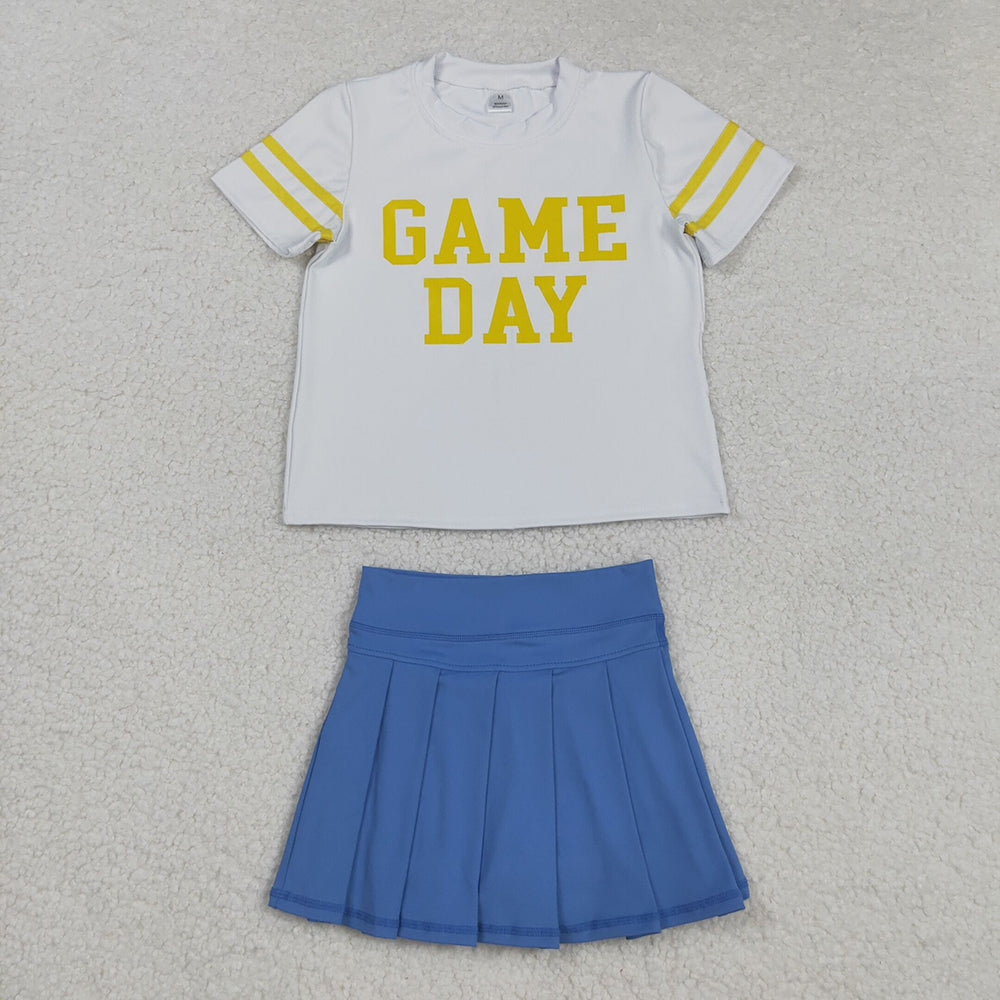 Baby Girls Vinyl Yellow Game Day Top Blue Pleated Skorts Yoga Active Team Set
