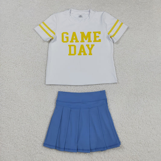 Baby Girls Vinyl Yellow Game Day Top Blue Pleated Skorts Yoga Active Team Set