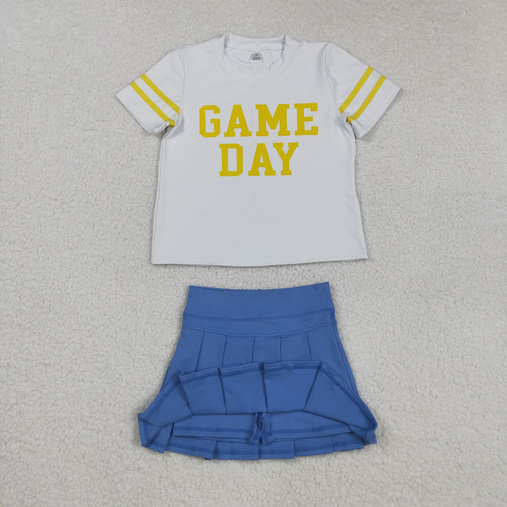 Baby Girls Vinyl Yellow Game Day Top Blue Pleated Skorts Yoga Active Team Set