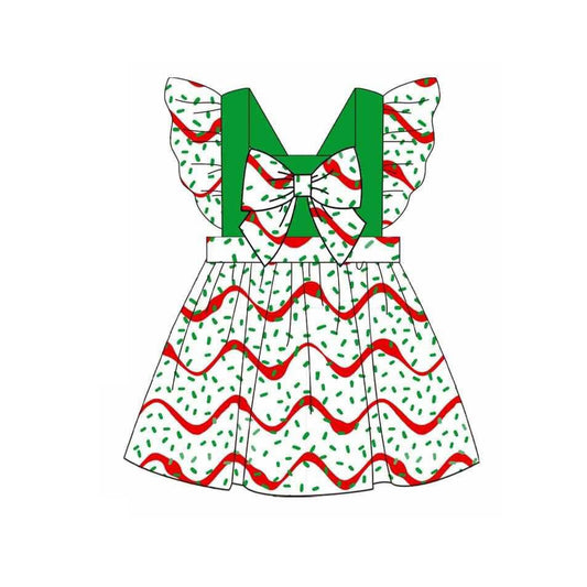 Baby Girls Flutter Sleeve Stripes Sprinkles Christmas Knee Length Dress Preorder