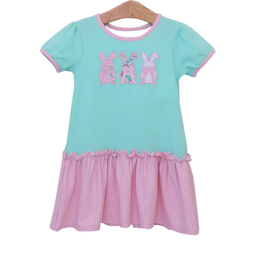 Baby Girls Aqua Easter Rabbits Knee Length Dresses Preorder