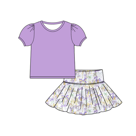 Baby Girls Short Sleeve Shirts Top Bows Skirts Shorts Mardigras Clothes Sets Preorder